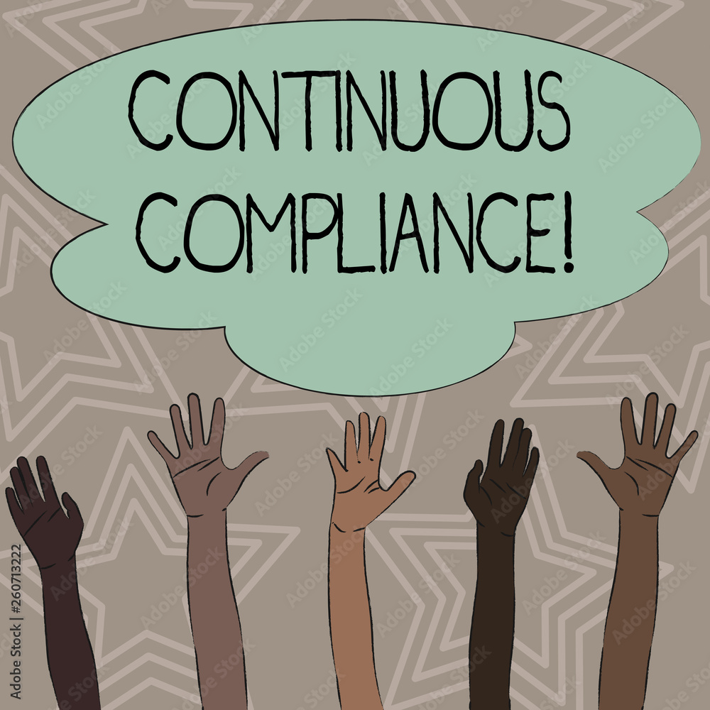 Poster writing note showing continuous compliance. business concept for proactively maintaining a safe heal