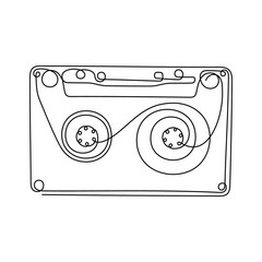 Old school audio cassette continuous line vector illustration