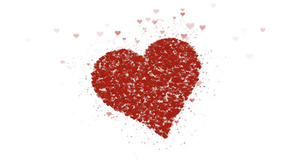 Red heart is isolated on white background. Accumulation of little hearts creates one large heart.