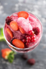 Fresh healthy refreshing berry smoothie top view with copy space.