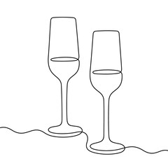 Champagne glasses continuous line vector illustration