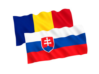 Flags of Romania and Slovakia on a white background