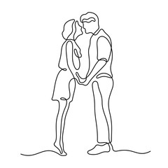 Kissing couple continuous line vector illustration