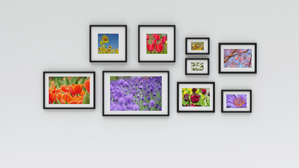 Photo frame on wall - flower picture (3D rendering)
