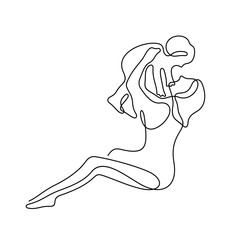 Mother playing with her baby continuous line vector sketch