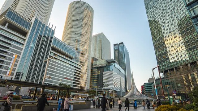 Nagoya city center with landmark buildings in Nagoya, Japan time lapse