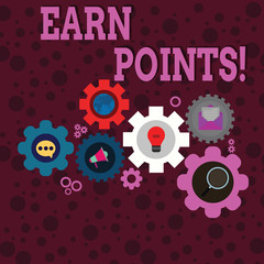 Writing note showing Earn Points. Business concept for collecting scores in order qualify to win big prize Set of Global Online Social Networking Icons Cog Wheel Gear