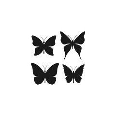 Butterfly silhouette vector set. Four black butterfly isolated symbol set.