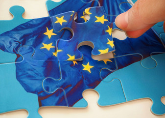 Puzzle with European Union flag. Brexit concept