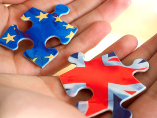 Puzzle with Great Britain and European Union flags. Brexit concept