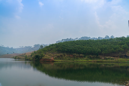 Landscape view of mountains and lake