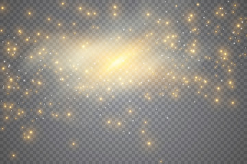 Sparks glitter special light effect. Vector sparkles on transparent background. Christmas abstract pattern. Sparkling magic dust particles.