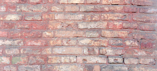 Old red bright vintage brick wall texture banner background
