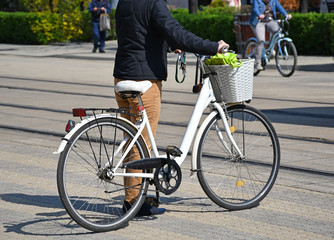 Transportation with bicycle in the city