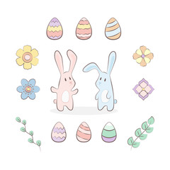 cute pastel cartoon bunny rabit animal with eggs