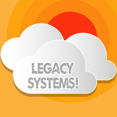 Fototapeta premium Writing note showing Legacy Systems. Business concept for old method technology computer system or application program White Clouds Cut Out of Board Floating on Top of Each Other
