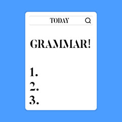 Conceptual hand writing showing Grammar. Concept meaning whole system structure language syntax and morphology Search Bar with Magnifying Glass Icon photo on White Screen