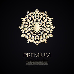 Golden flower shape. Gradient premium logotype. Isolated floral logo. Business identity concept for bio, eco company, yoga or spa salon.