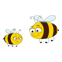 Obraz premium Happy Mother and Angry Daughter Bee. Cartoon characters.