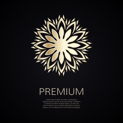 Golden flower shape. Gradient premium logotype. Isolated floral logo. Business identity concept for bio, eco company, yoga or spa salon.