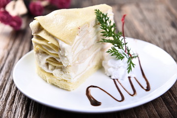 pancakes with ice cream and chocolate sauce