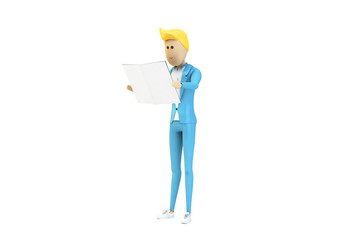 cartoon businessman reading magazine