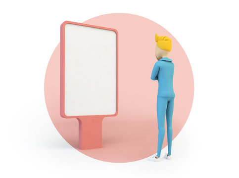 character looking at advertising mockup