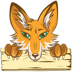 Fox with Wooden Board