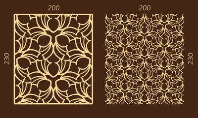 Laser cutting set. Woodcut vector trellis panel. Plywood lasercut eastern design. Hexagonal seamless pattern for printing, engraving, paper cutting. Stencil lattice ornament.