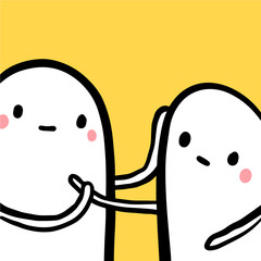 Please touch my heart hand drawn illustration with cute monsters