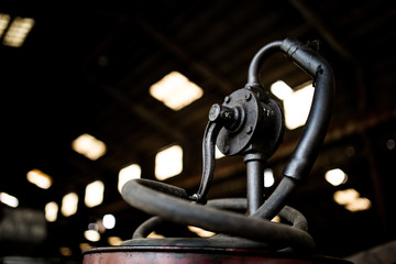 Old steel factory Retro photography Industrial, old factory, metal pipe, dark interior decoration...