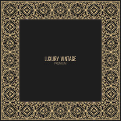 Vector golden frame. Square vintage card for design. Premium background in luxury style.
