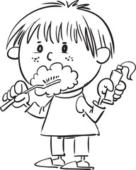 child brushing her teeth