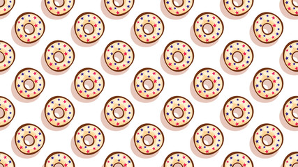 Fototapeta na wymiar Sweet donuts.Colorful glazed pastries seamless background. USA Independence day style bakery with decorations top view.Cartoon flat style vector illustration.