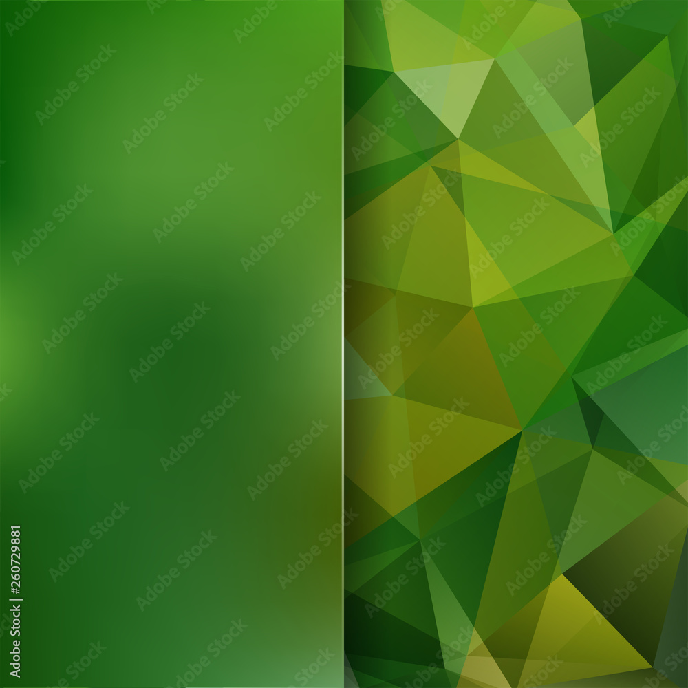 Poster geometric pattern, polygon triangles vector background in green  tone. blur background with glass. 