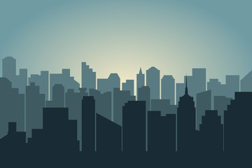 Silhouette of the city. Illustration of urban skyline with skyscrapers and buildings. Vector.