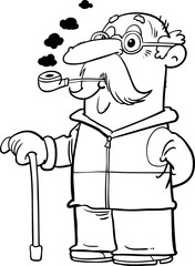 Old man is smoking tobacco