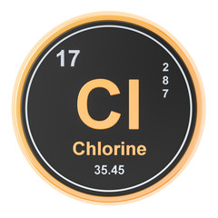 Chlorine Cl chemical element. 3D rendering