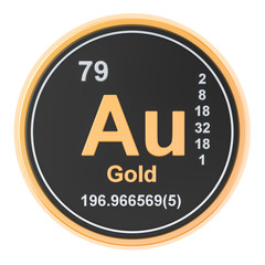Gold aurum Au chemical element. 3D rendering