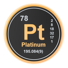 Platinum Pt chemical element. 3D rendering