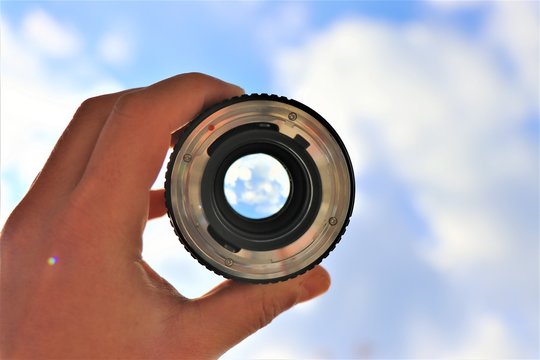 Sky seen through a camera lens.