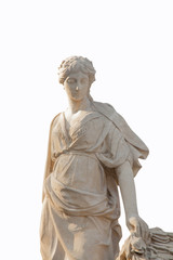 Antique statue of goddess of love in Greek mythology, Aphrodite (Venus in Roman mythology). Isolated on white background.