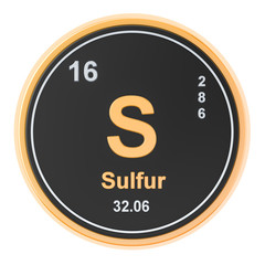 Sulfur S chemical element. 3D rendering