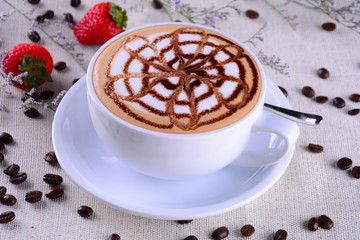 cup of coffee with chocolate and chocolate