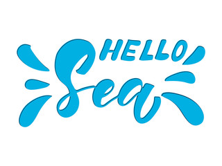 Hello sea hand lettering quote. Modern brush calligraphy. Summer quote. Design for t-shirt, card, poster
