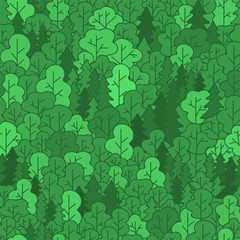 Drawn forest. Vector seamless forest pattern. Use for textures, maps and infographics.