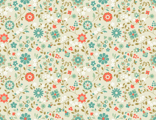 Seamless Floral Pattern. Decorative retro background with wild flowers.