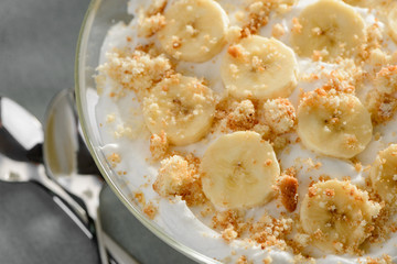 Whipped cream with banana slices