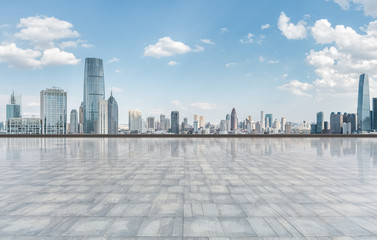 city skyline and square ground