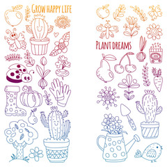 Vector pattern for backgrounds. Cute gardening. Icons for banners.